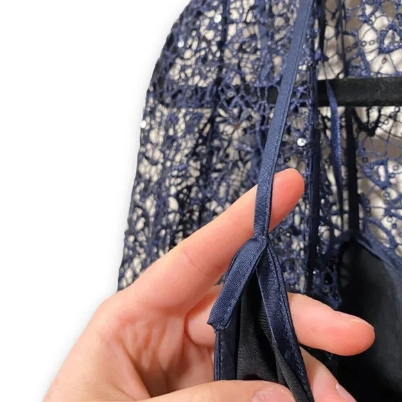 Kay Unger Sequin Lace Navy Midnight Blue Sparkly Sequined Sheath Dress Size 4 - Picture 8 of 9